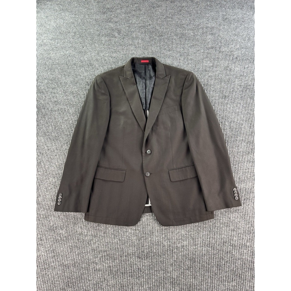 John Varvatos USA Suit Jacket 42 R Taupe Polyester Rayon Plaid Designer Sport